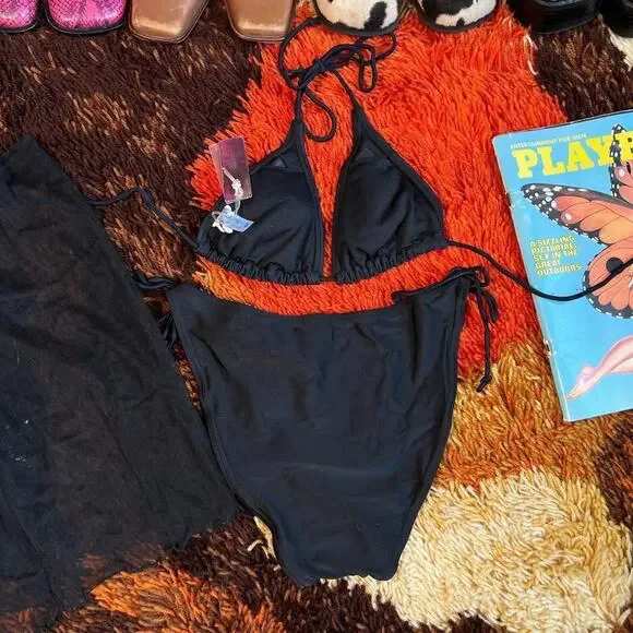 Vintage Playboy deadstock black bikini sarong set - Picture 3 of 5
